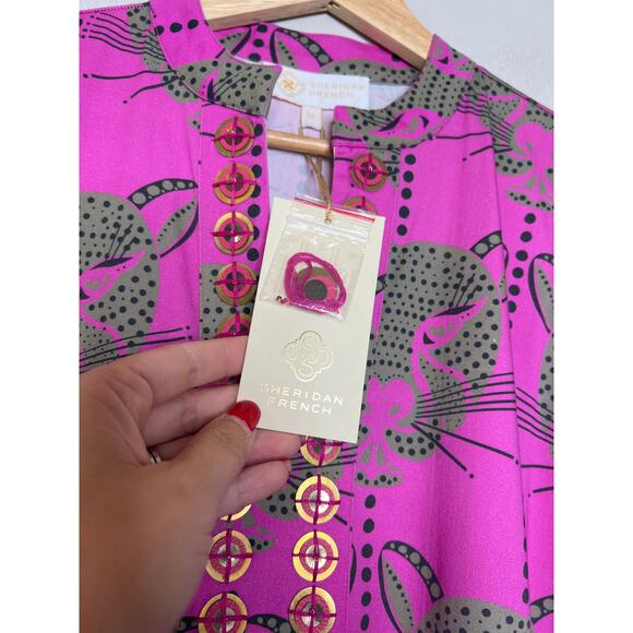 NWT Sheridan French Tessa Jungle Cat Cotton Side Pockets Maxi Dress Fuchsia Sz M - Picture 5 of 9
